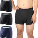 Carer Incontinence Underwear for Men Washable Incontinence Boxer Briefs 3 Pack Leak Proof Underwear for Men Cotton Reusable Incontinence Underwear with Extended Pad Front & Rear 280ML (Medium) (2 Black/1 Blue)