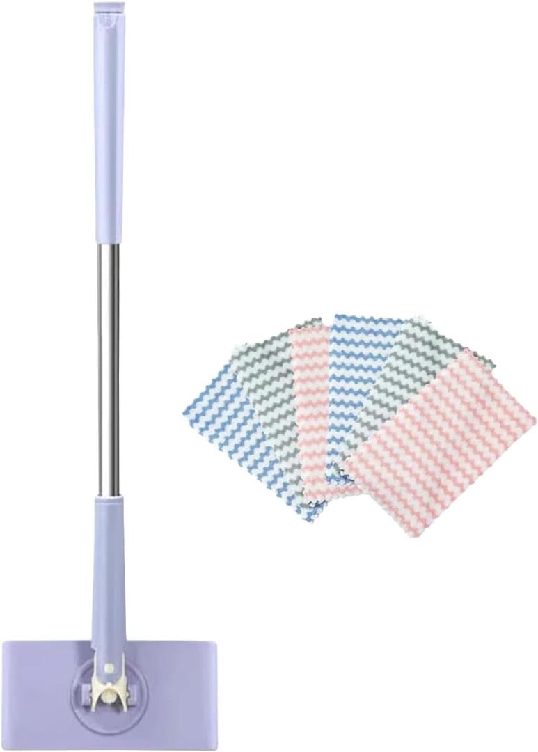 Snap Grip Mini Mop,Convenient Cloth Changing Mini Mop,Retractable Gap Dust Cleaner Flat Mops with Locking Head &Sweeping Cloths,1mop + 5random Color Rags (Purple)