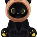 Capybara Plush Stuffed Cat, 8inch Black Cat Plush Wear Capybara Hood, Cute Kitten Plushies Kawaii Huggable Gift for Kids, Boys, Girls, Birthday