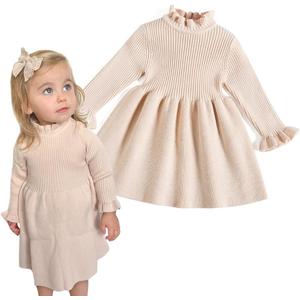 Simplee kids Little Girls' Long Sleeve Girl Dresses and Rompers Ribbed Knit Sweater Dress Black for 6M-5T (4T, B-pink Apricot)