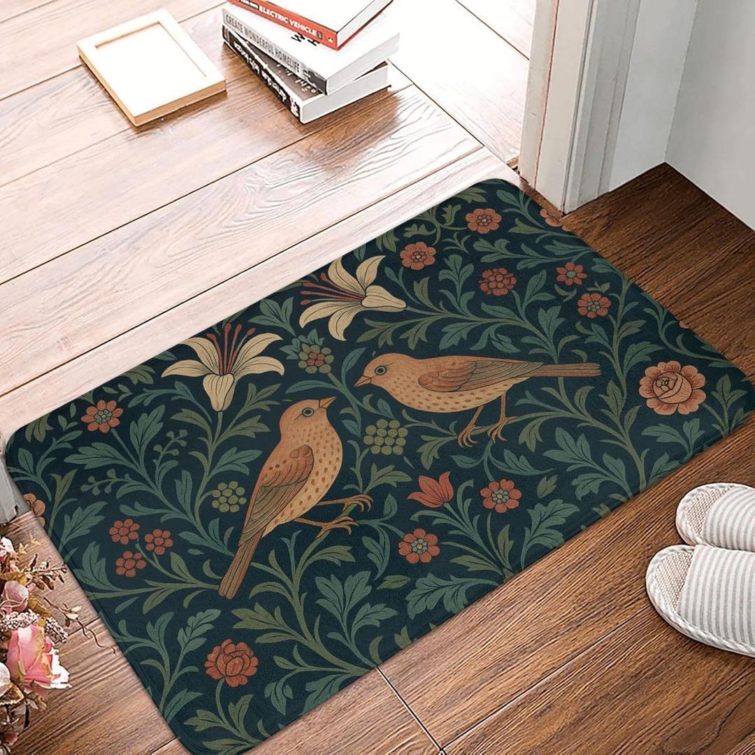 Vintage Floral Birds Indoor Door Mat, Retro Bird Flower Theme Floor Doormat for Entryway, Non-Slip Rug for Outdoor, Home, Kitchen, Living Room Decor, Area Rugs Gifts for Spring Lovers, 16x24in