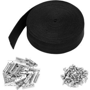 2 Inch Wide x 40 ft Chair Webbing Replacement Kit Upholstery Webbing Elastic Band to Repair Sagging Couch Chair Patio Furniture Metal Clips Patio Strap Repair Kit for Furniture(Black