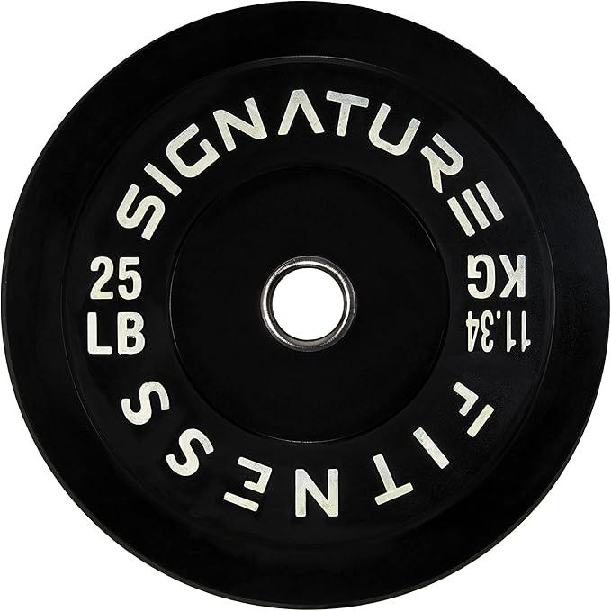 Signature Fitness 2" Olympic Bumper Plate Weight Plates with Steel Hub - 100% Virgin Rubber, Black (SF-BLK25S)
