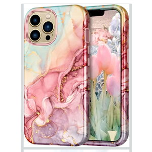 Btscase Compatible with iPhone 13 Pro Max Case 6.7 Inch 2021,Marble Pattern 3 in 1 Heavy Duty Shockproof Full Body Rugged Hard PC+Soft Silicone Drop Protective Women Girl Phone Cases, Rose Gold