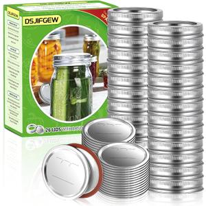 52Pcs Wide Mouth Canning Lids, Rings for Ball & Kerr Mason Jar Lids with Bands - Food Grade with Silicone Airtight Seal Split-Type Metal Large Ball Lids (Silver)