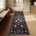 Lahome Boho Floral 2'6"x8' Washable Runners for Hallways, Kitchen Runner Rugs Non Skid Ultra-Thin, Soft Hallway Rug Throw Carpet Runners for Bedroom Bathroom Laundry Room (Black,2.6x8ft)