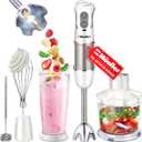 Mueller Multistick 800W 5-in-1 Immersion Blender Handheld, 12 Speed Hand Mixer - Turbo Boost, Heaviest Duty Copper Motor, Titanium Blades Blenders for Kitchen, Milk Frother Wand, Whisk, White