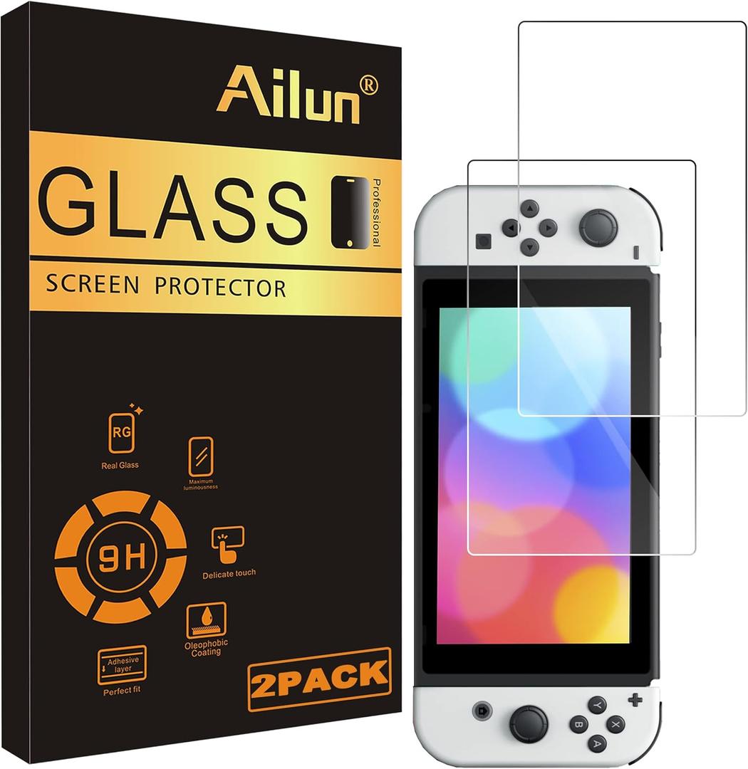 Ailun Tempered Glass Screen Protector for Nintendo Switch OLED Model 2021 [7 Inch] Anti Scratch 9H Hardness [2 Pack]