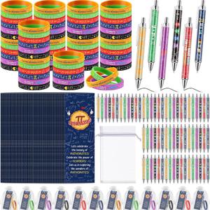 Sayglossy 30 Sets Pi Day Gift Bulk Math Silicone Bracelets Funny Mathematics Wristbands with Symbol Bookmarks and Pens Prize for Math Lover Supplies (Pi)