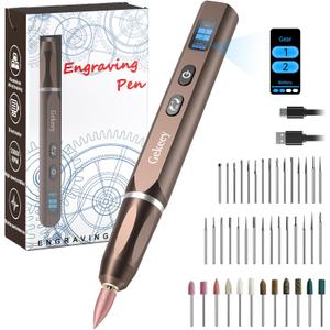 Gekeey Electric Engraving Pen, Cordless Rechargeable Mini Rotary Tool with 42 Bits, Aluminum Body, Variable Speed, Portable Engraver Pen for Metal Wood Glass and Plastic, Brown