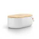 LARS NYSM Bread Box I Metal Box For Long Lasting Freshness I Bread Bin With Bamboo Lid Usable As Cutting Board I 13.8x7.7x5.3 In (Pure White )
