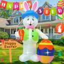 12FT Bunny Holding Egg Easter Inflatable Decoration with Built-in LED Lights for Holiday Celebration Decorations for Yards, Lawns and Patios