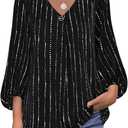 Womens Balloon 3/4 Sleeve Causal Loose V Neck Chiffon Blouses Tops, Medium