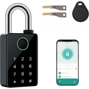 Heavy Duty Fingerprint Padlock with Key Backup, Waterproof Outdoor Smart Combination Gate Lock with IC Card, 5 Ways Unlock Smart Padlock