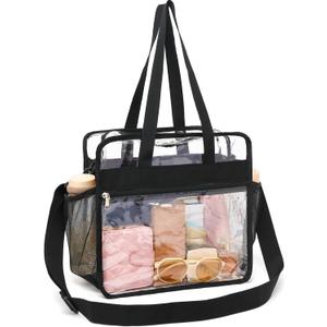 Fammart Clear Bag for Stadium Events, 12x6x12 Jelly Tote Bag for Women with Zipper for Beach Sports Concerts Work
