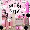 Halloween 1st Birthday Party Decorations for Girl Spooky One Backdrop Pink Black Hot Pink Balloons High Chair Banner Cake Topper for First Birthday Party Supplies