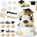36 Pcs Graduation Cake Topper Graduation Cap Cake Toppers Class Of 2026 with Diploma Flowers Balls for Graduation Party Decor
