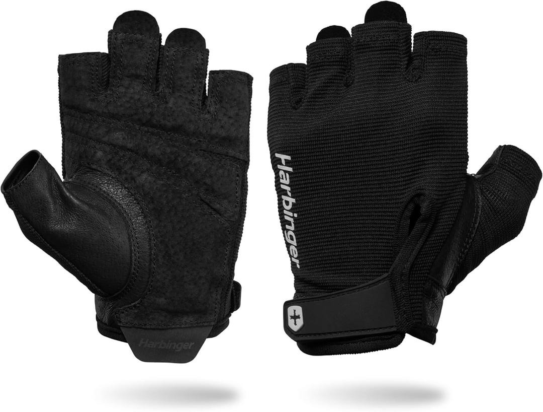 Power Gloves 3.0 - Durable Half Finger Weightlifting Gloves with Adjustable Wrist Closure, Breathable Leather Palm, Men's (Large, Black)
