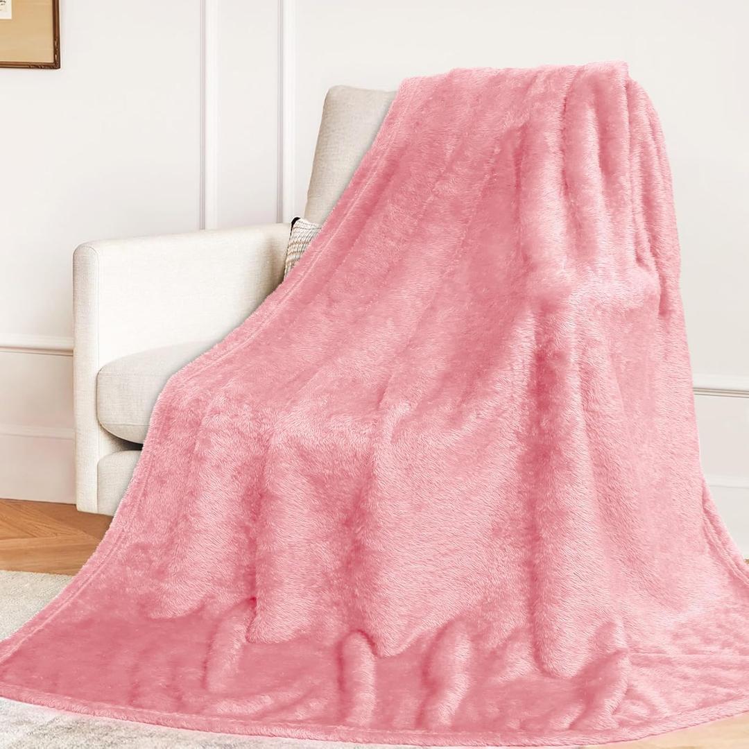 MUGD Pink Throw Blanket for Bed - Light Pink Fleece Blanket Soft Blankets for Women Girls Cute Home Decor (Throw(50"x70"/ 130x150cm))