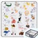 Baby Play MatThick Soft 50" X 50" Playpen mat, Foldable and Machine Washable Baby Play Mats for FloorPlay Mat for Babies, Toddlers & Infants to Play and Learn (Animal Alphabet-A)