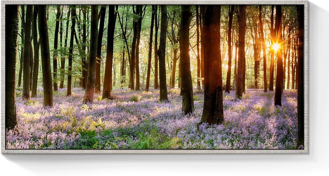 Lavender Forest Canvas Wall Art: Landscape Framed Picture Modern Violet Woodland Painting Sunset Scenery Artwork Prints Decor for Bedroom, 40"L x 20"W