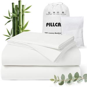 Luxury Organic Tencel & Viscose from Bamboo Cooling Sheet Set,Silky Soft Lyocell Sheets with Deep Pocket, Hypoallergenic & Breathable Bedding with Pillowcases (White, King)