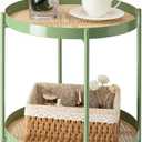 danpinera All Metal Side Table, 2 Tier Green End Table with Imitation Rattan Pattern on Removable Trays, Round Table for Small Spaces, Small Tables for Living Room 20.47 Inch x 16.54 Inch   (Green)