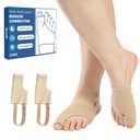2 x MasterMo 2 PCS Bunion Corrector for Women & Men - Professional Big Toe Straightener with Non-Slip Heel Strap, Breathable Bunion Splint & Relief Socks for Hallux Valgus, Day & Night Support (Nude, L)