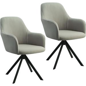 2 Pack Stretch Chair Covers with Arms, Light Gray Slipcovers for Curved Back Office & Dining Chairs, Universal Washable Seat Protector (Light Gray)