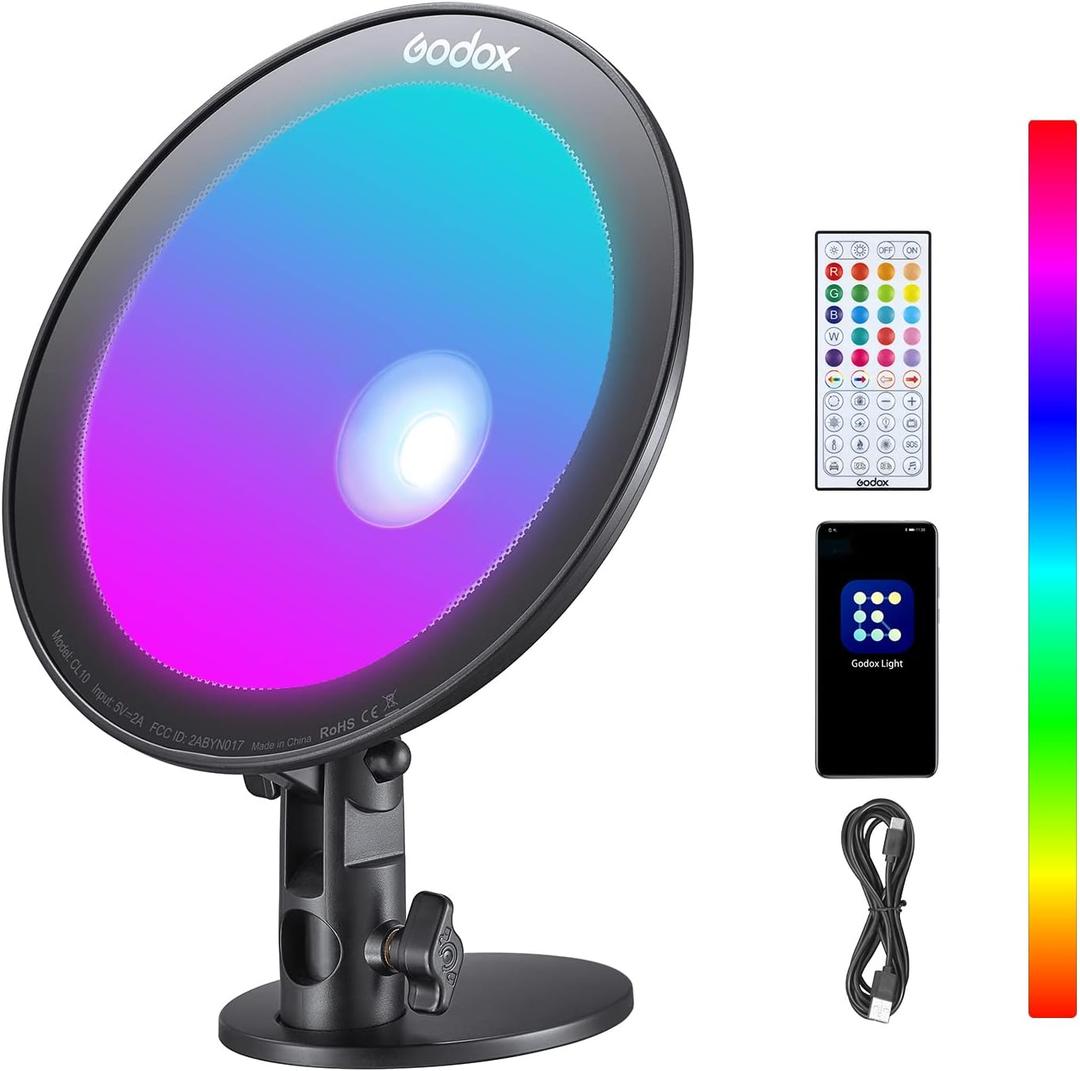 Godox CL10 RGB Ambient Light, 36000 Colors LED RGB Atmosphere Background Light with 39 Special Light Effects, Studio Decorate Light with APP/Remote Control, LED Video Light for Streaming, YouTube