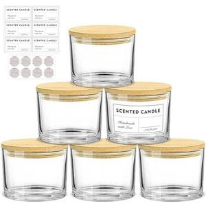 SUPMIND 16oz Candle Jars 5 Pack - 3 Wick Large Empty Clear Glass Candle Making Vessels with Bamboo Lids, with Stickers and Labels, Bulk Candle Jars for Making Candles Containers - Dishwasher Safe