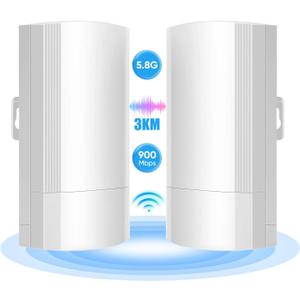 Wireless BridgePoint to Point Wireless Bridge Extending WiFi to Outbuildings Long Range up to 2-3KM CPE 240 with 12dBi High-Gain Antenna24V PoE Power, IP65 Waterproof, 2 Pack White (New version)
