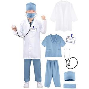 Puteraya Kids Doctor Costume Set - Surgical Suit Uniform With Stethoscope Toys for Boys Girls Dress Up Halloween Cosplay (Set 3, 12-16 Years(150-170 cm))