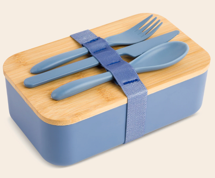 Bamboo Benton Box With Utensil Set And Removable Divider