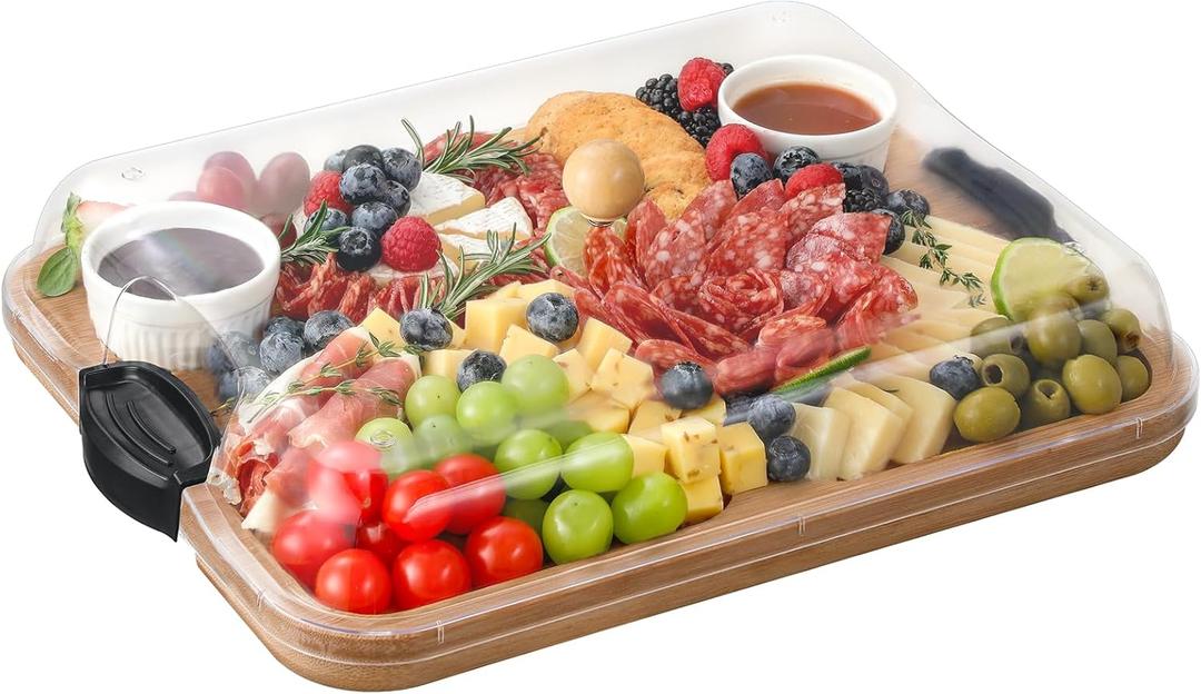 Charcuterie Boards with Lid, Bamboo Cheese Board Set with Compartments and Locking Lid with Handles, Charcuterie Board Accessories - House Warming Gifts New Home, Bridal Shower Gifts, Wedding Gifts