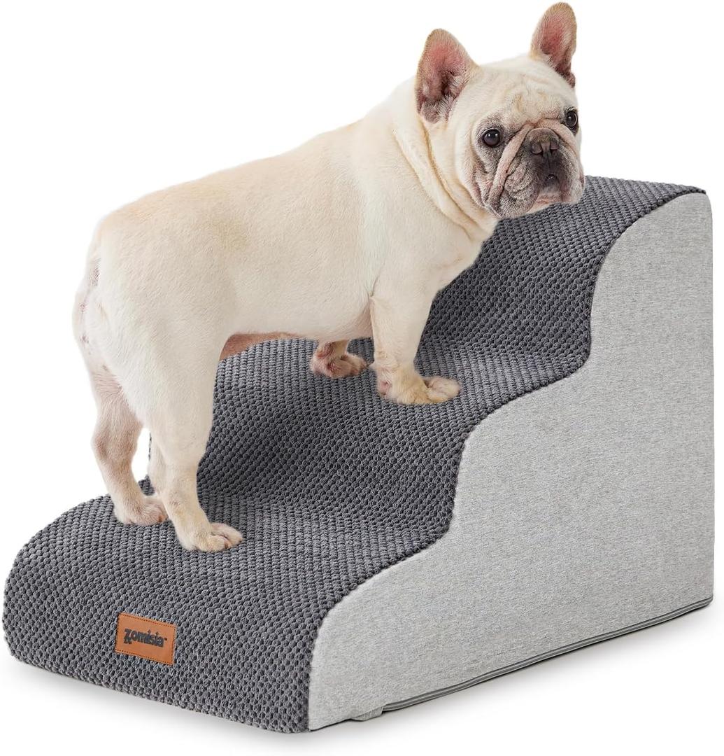 Dog Stairs Ramp for Bed 19.7" H - Pet Stairs Steps for Small to Medium Dogs to Get on Bed and Couch, 35D Foam with Non-Slip Bottom Brown, 4 Steps