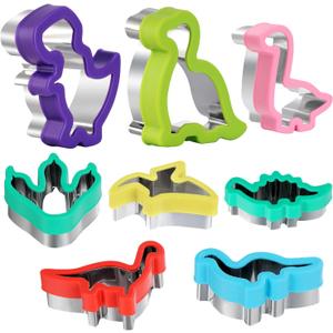 Dinosaur Cookie Cutters Set - Stainless Steel Shaped Cookie Candy Food Cutters Molds for DIY, Kitchen, Baking, Kids Dinosaur Theme Birthday Party Supplies Favors (8pack)