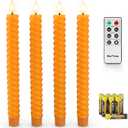 Rhytsing 10" Orange Flameless Twisted Taper Candles with Timer, Battery Operated Spiral Led Candlesticks for Fall and Halloween, Remote & Batteries Included - Set of 4