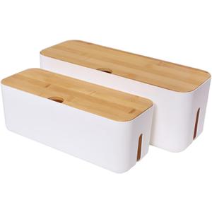 Changsuo Cable Management Box Set Cable Organizer Boxes for Extension Cord Power Stripe Surge Protector Wire Management Organizer Cover Hider for Desk Home Office Kitchen (Small & Large White)