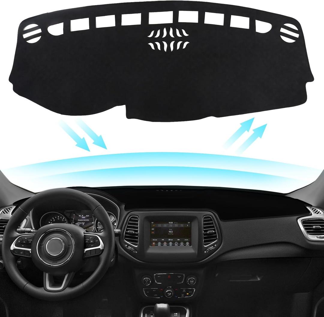 Black Dashboard Dash Board Cover Mat Carpet for Jeep Compass 2017-2021 Accessories Dash Cover Flannel Material Dash Mat Sunshade