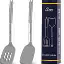 HOTEC Silicone Spatula Set of 2 Heat-Resistant 600F & BPA-Free Kitchen SaptulaTurner with Stainless Steel Handles, Slotted & Solid Spatulas for Nonstick Cookware, 13.7 Inch, Grey (Gray)