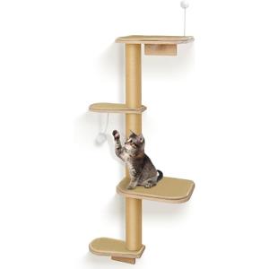 Cat Wall Shelves & Climber for Kittens  4-Level Wall Mounted Cat Tree with Natural Sisal Pads, Adjustable Tower for Indoor Cats Up to 30lbs, Cat Wall Furniture System