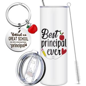 Tioncy Principal Appreciation Gifts for Women Men, 20oz Tumbler with Lid and Straw Stainless Steel Keychain Gifts for Principal Day, Graduations, Birthday, Retirement