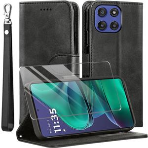 for Motorola G Stylus 2025 Case,1 Tempered Glass Screen Protector,PU Leather Flip Cover Wallet Phone Case Protector [Full Protection] [Card Slots] [Kickstand] for Moto G Stylus 5G 2025, Black