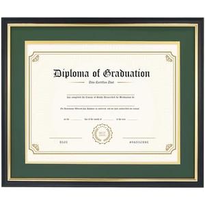 FramePro 11x14 Diploma Frame with Forest over Gold Mat, 14x17 Certificate Frame, Real Wood with Gold Trim, Black Frame with Arcylic