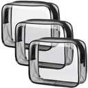 PACKISM Clear Toiletry Bag - 3 Pack TSA Approved Toiletry Bag Quart Size Bag, Travel Makeup Cosmetic Bag for Women, Carry on Airport Airline Compliant Bag, Black (Medium)