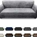 Pfrstuv Couch Cover Leather Look 3 Seater Couch Sofa Cover 1-Piece Sofa Slipcover Stretch Furniture Protector with Elastic Bottom & Pockets(Sofa, Light Grey)