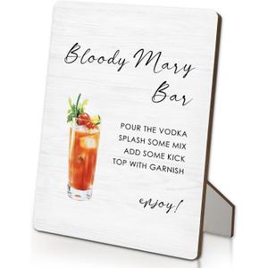 Bloody Mary Bar Sign, Wedding Cocktail Bar Wooden Stand Sign 5"X7", Wedding Bloody Mary Cocktail Signs Decorations for Reception Ceremony Home Party Pub Lounge(5x7 Inch)