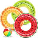 Jasonwell Inflatable Pool Floats Kids - 3 Pack Floaties Pool Tubes Swim Rings Fruit Water Floaty Watermelon Kiwi Orange Inflatable Pool Toys Float for Swimming Pool Party Lake Beach Kids Adults