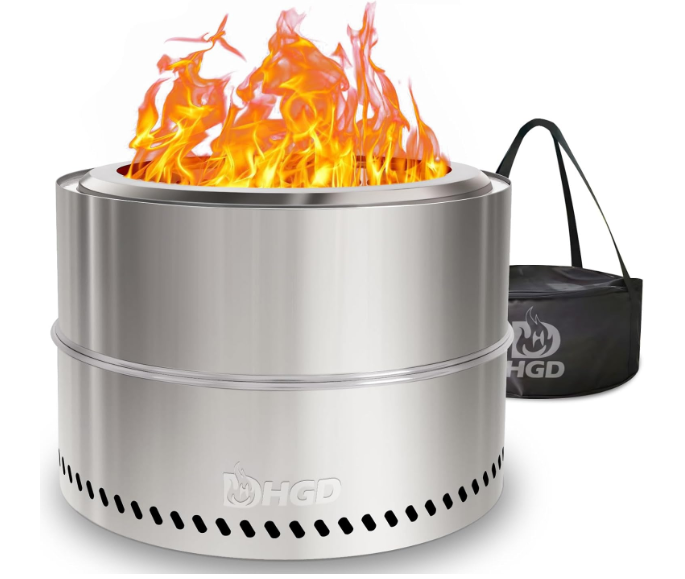 HGD 20 inch Smokeless Firepit Outdoor, Portable Smokeless Fire Pit for Camping with Travel Bag, Stainless Steel Wood Burning Stove for Backyard & Patio, Easy Setup & Compact Storage
